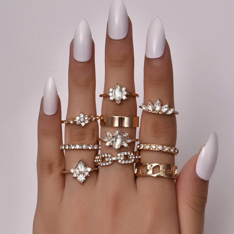 

10pcs Rhinestone Decor Ring, Gold