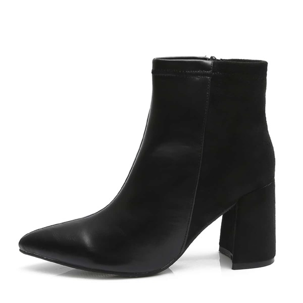 

Point Toe Chunky Heeled Ankle Boots, Black