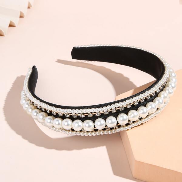 

Faux Pearl Decor Hair Hoop, Black and white