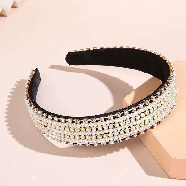 

Faux Pearl Decor Hair Hoop, Black and white