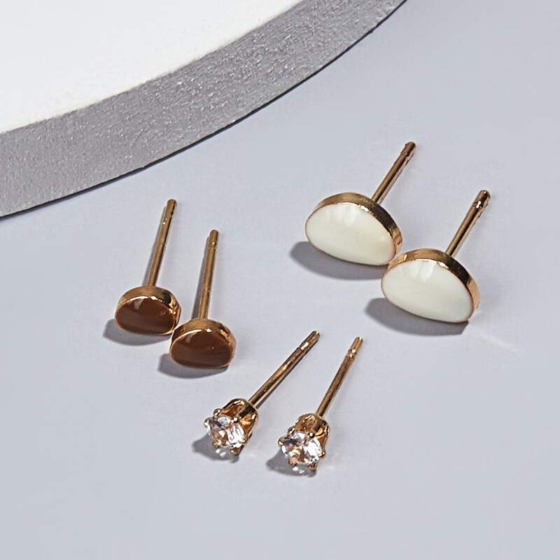 

3pairs Minimalist Stud Earrings, Multicolor