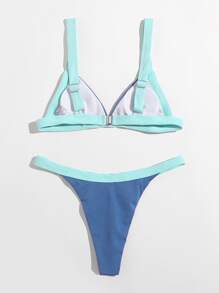 Bộ bikini tam giác bó sát Rib Contrast, cho kỳ nghỉ hè ở bãi biển - Màu xanh lam - Xem 2