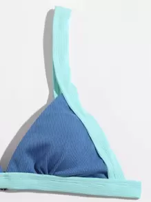Bộ bikini tam giác bó sát Rib Contrast, cho kỳ nghỉ hè ở bãi biển - Màu xanh lam - Xem 3