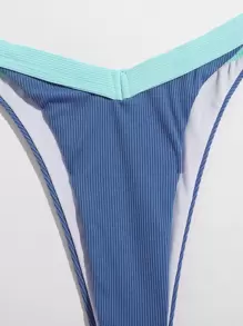 Bộ bikini tam giác bó sát Rib Contrast, cho kỳ nghỉ hè ở bãi biển - Màu xanh lam - Xem 5