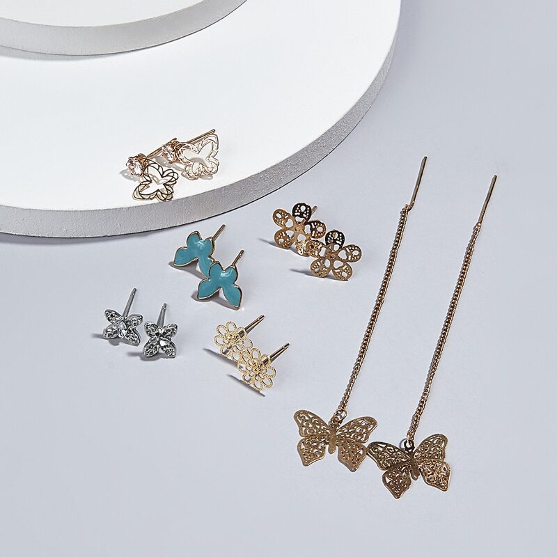

6pairs Butterfly Earrings Set, Multicolor