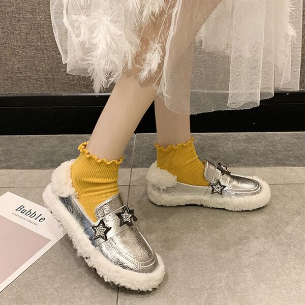 

Metallic Plush Loafers, Silver