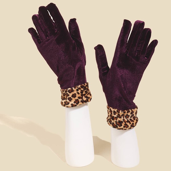 

Leopard Warm Gloves, Violet purple