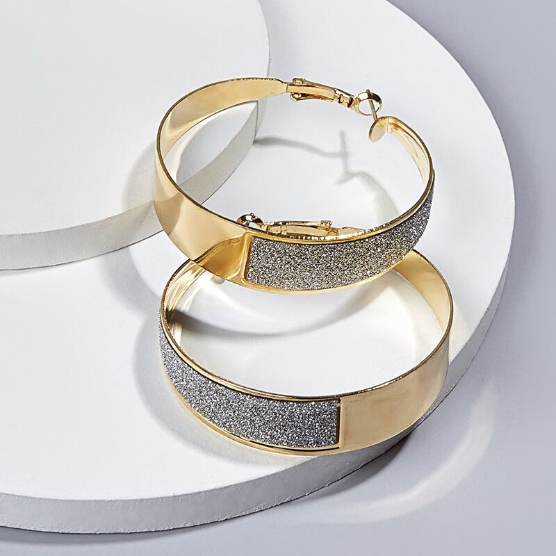 

Glitter Wide Hoop Earrings, Gold