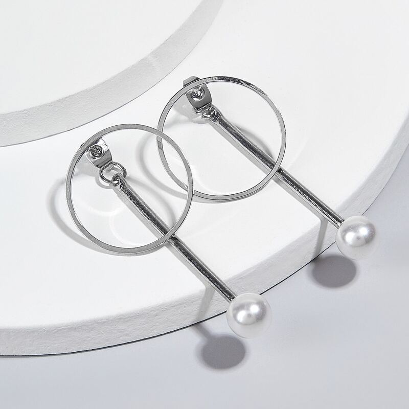

Ring & Faux Pearl Ear Jacket, Silver