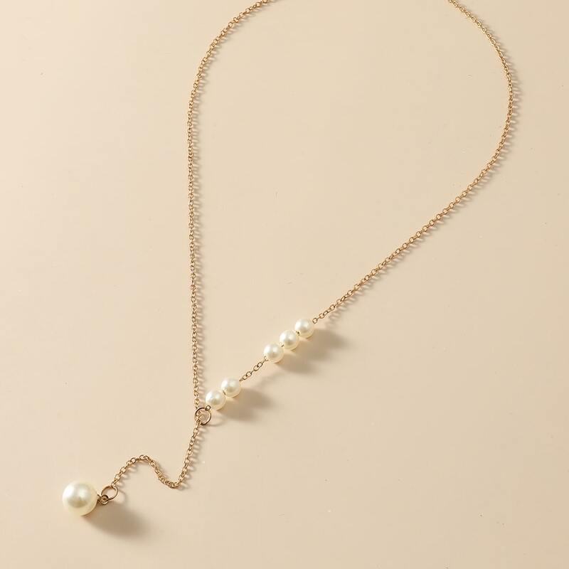 

Faux Pearl Decor Y-lariat Necklace, Gold