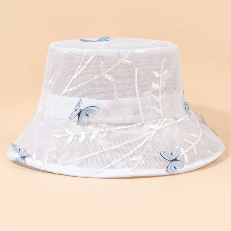 Butterfly Pattern Bucket Hat, White