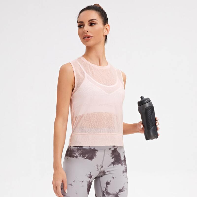 

Solid Sleeveless Sheer Sports Tee, Pink