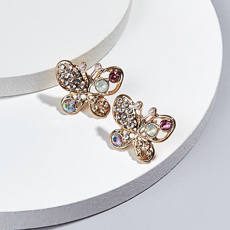 

Rhinestone Butterfly Stud Earrings, Gold