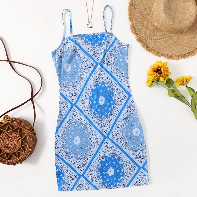 

Scarf Print Cami Dress, Blue