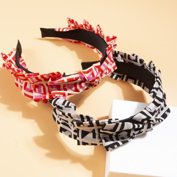 

2pcs Geo Print Hair Hoop, Multicolor