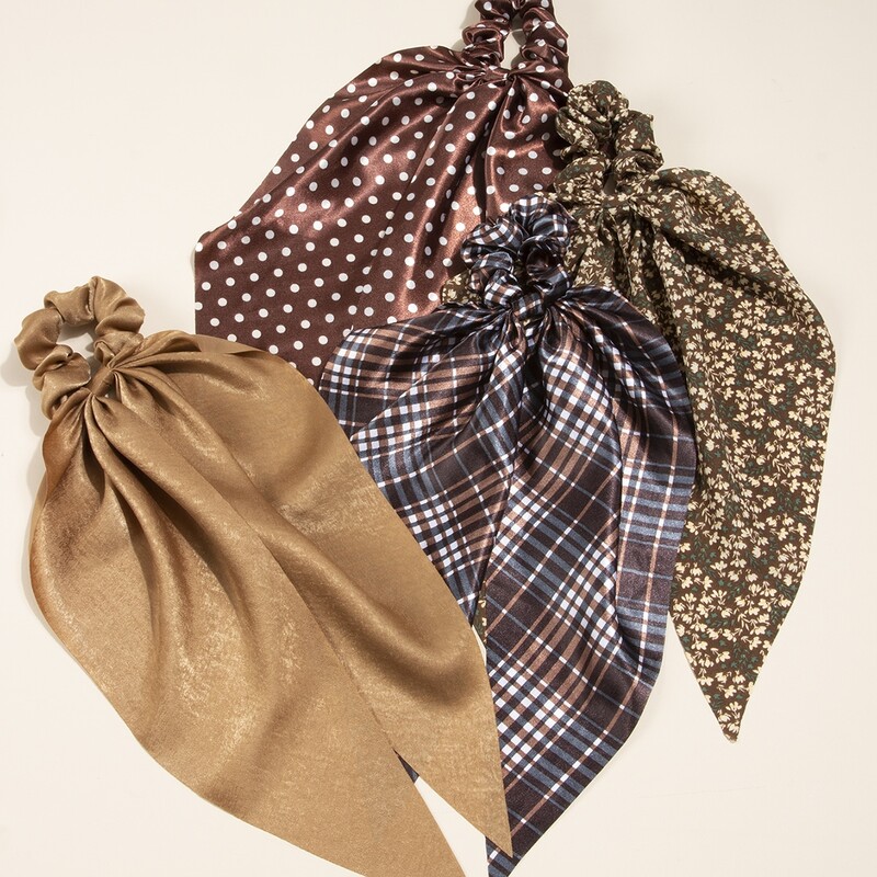 

4pcs Plaid Pattern Scrunchie Scarf, Multicolor