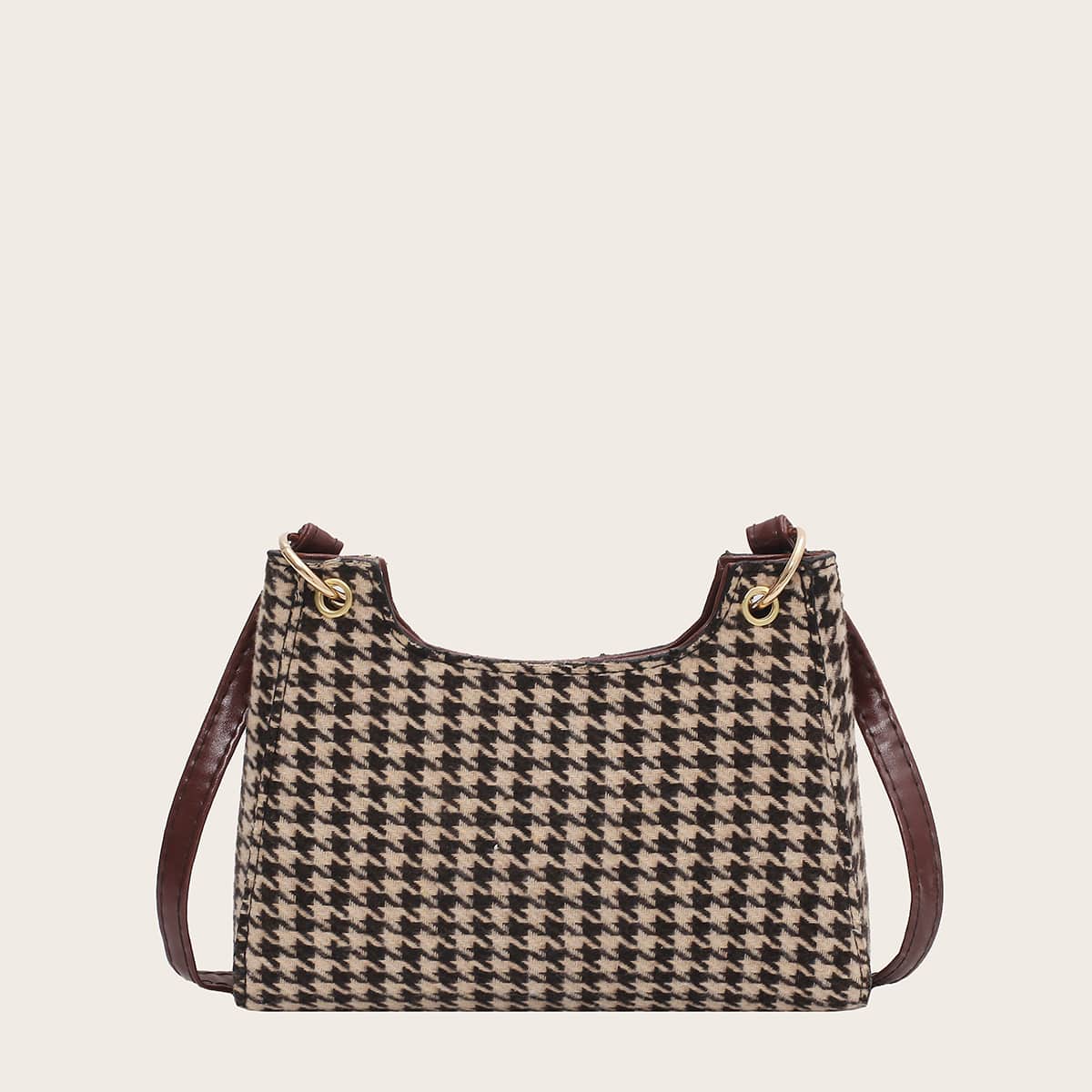 

Houndstooth Crossbody Bag, Coffee brown