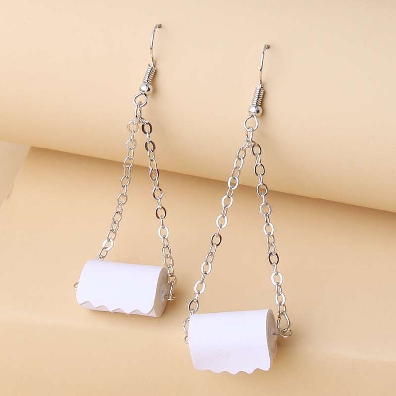 

Chain Linked Paper Towel Drop Earrings, White