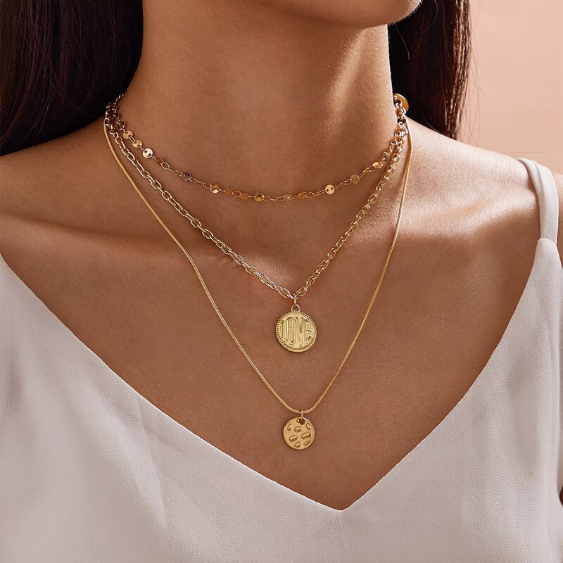 

Disc Charm Layered Necklace, Gold