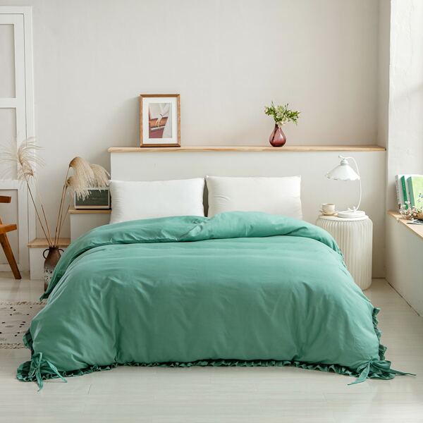 

Ruffle Trim Duvet Cover Without Filler, Mint green