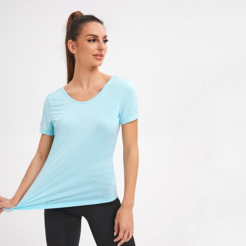 

Crisscross Back Solid Sports Tee, Baby blue
