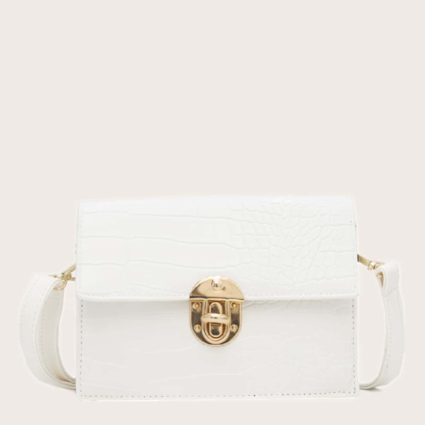 

Croc Embossed Turn-Lock Flap Crossbody Bag, White