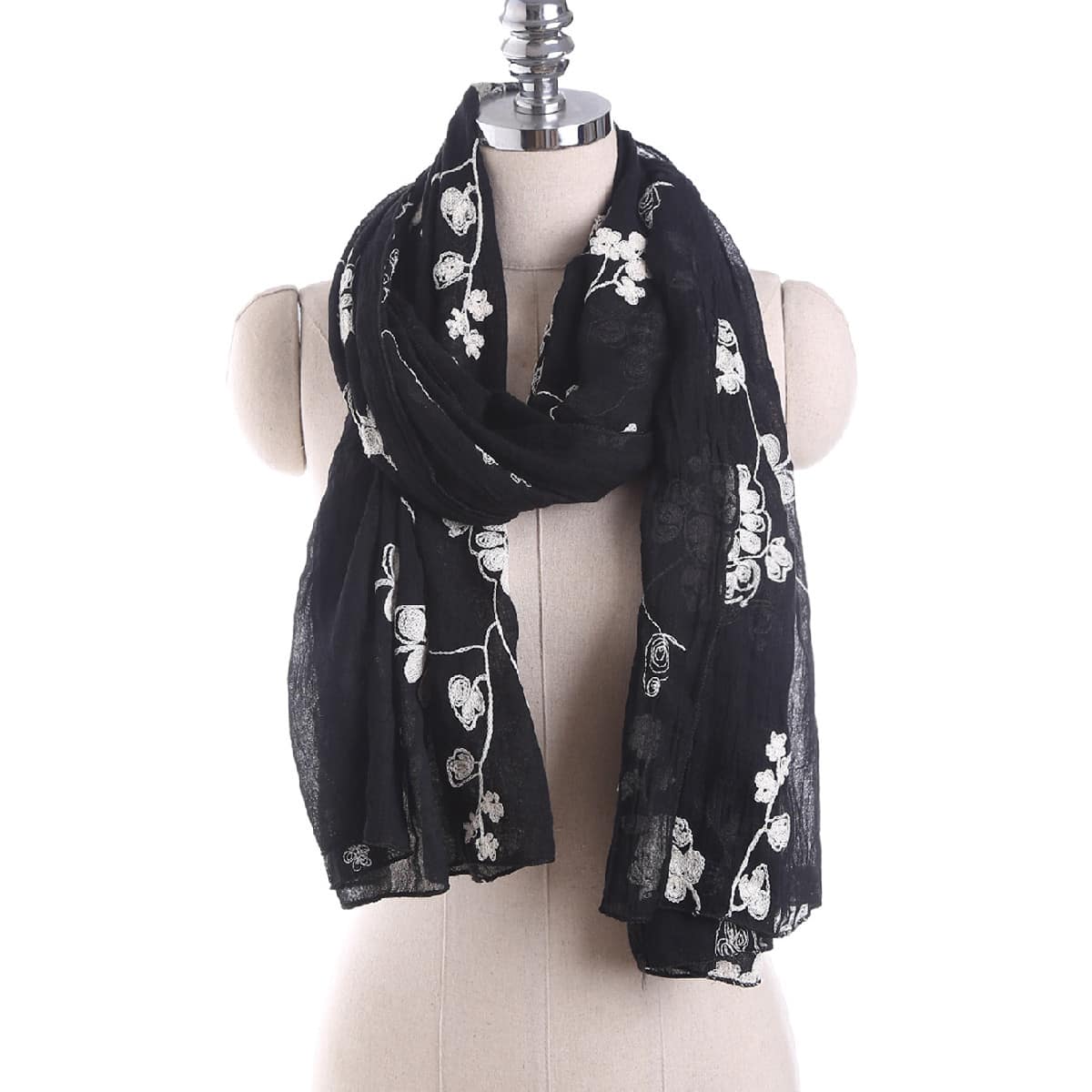 

Floral Embroidery Scarf, Black