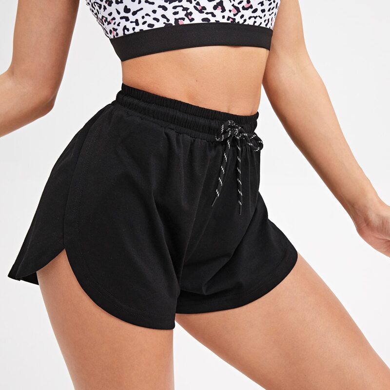 

Drawstring Waist Solid Sports Shorts, Black