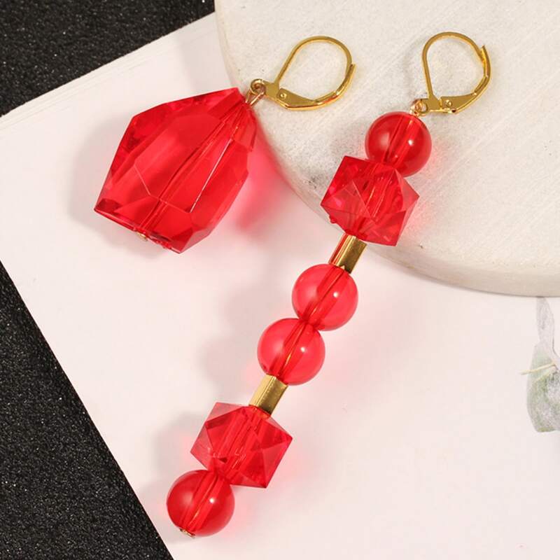 

Beaded Mismatched Earrings, Red