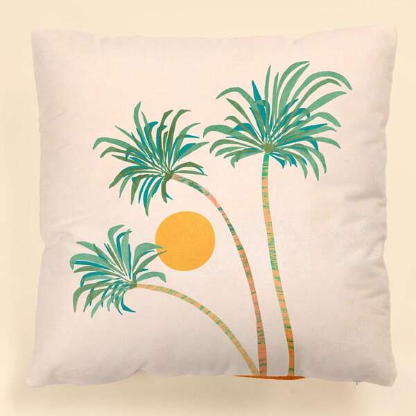 

Coconut Tree Print Lumbar Pillow Cover Without Filler, Multicolor