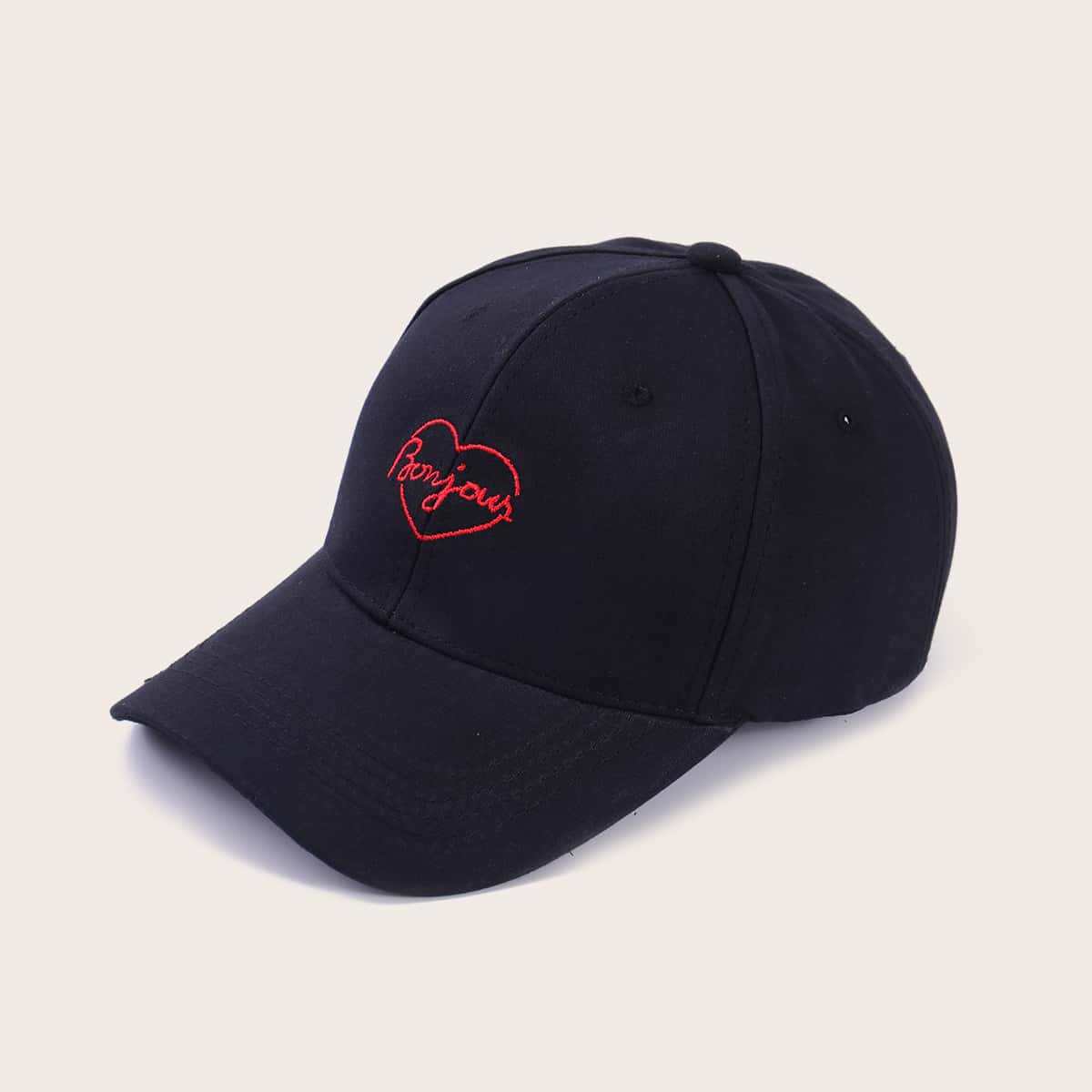 

Letter & Heart Embroidery Baseball Cap, Black