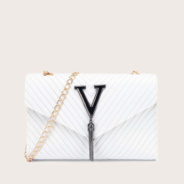 

Glitter Tassel Decor Chain Crossbody Bag, White