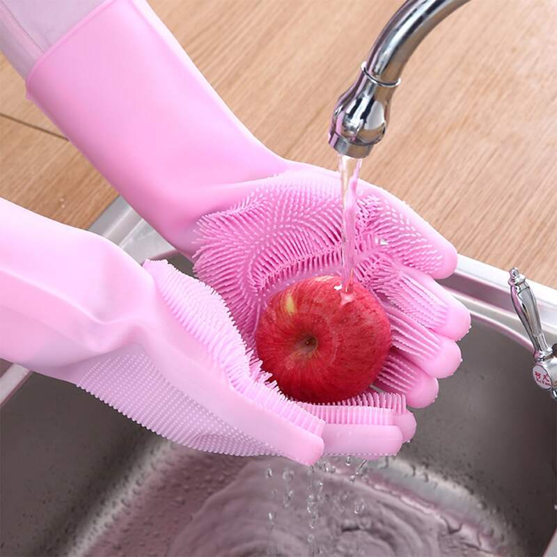 

1pair Kitchen Silicone Waterproof Gloves, Pink