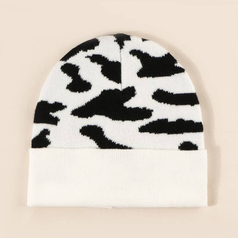 

Guys Cow Pattern Beanie, Black and white