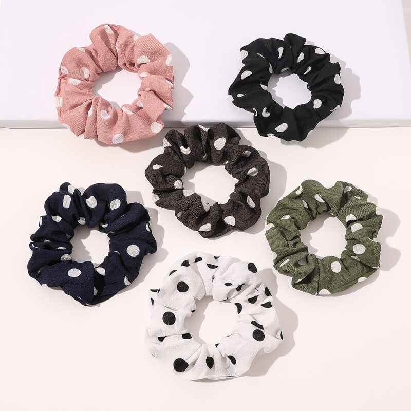 

6pcs Polka Dot Print Scrunchie, Multicolor