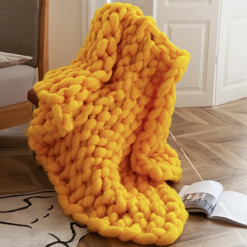 

Solid Color Thick Woven Blanket, Yellow