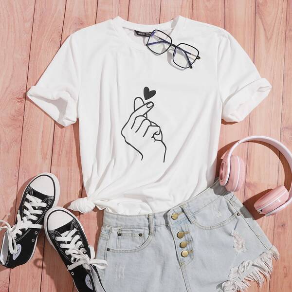 

Gesture And Heart Print Tee, White
