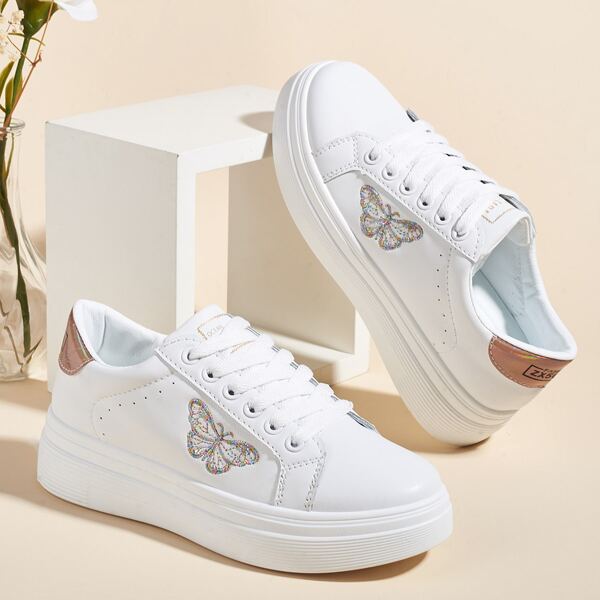 

Butterfly Embroidered Skate Shoes, White