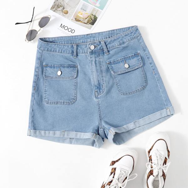 

Plus Flap Pocket Denim Shorts, Light wash