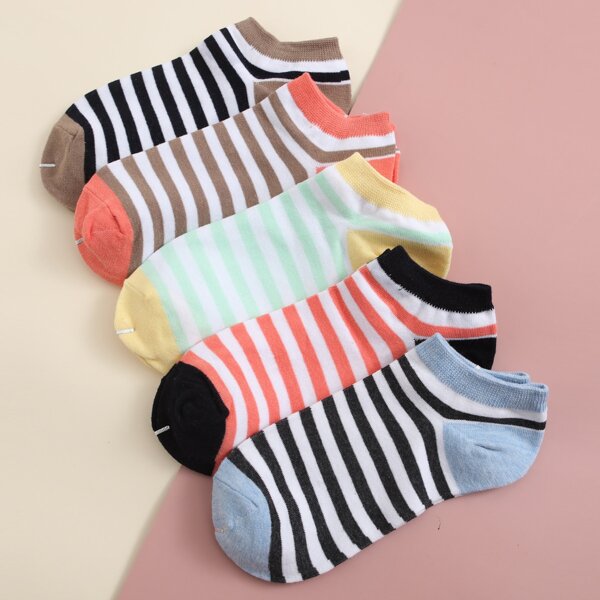 

5pairs Striped Print Ankle Socks, Multicolor