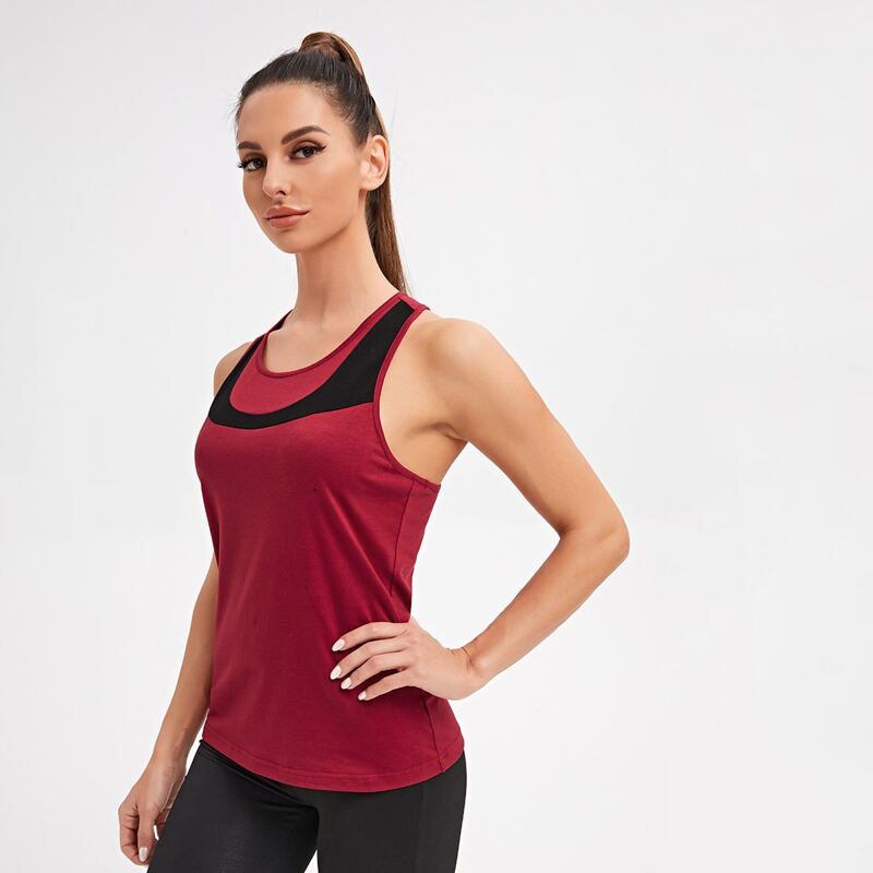 

Contrast Panel Sports Tank Top, Rose red