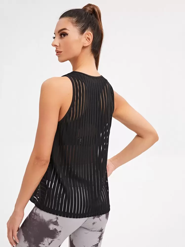 Yoga Basic เสื้อกล้าม กีฬา แทรกตาข่าย - สีดำ - ดู 2