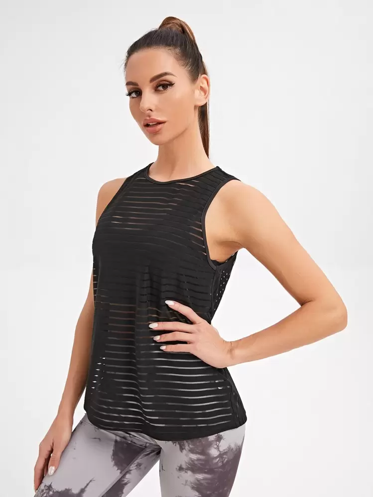 Yoga Basic เสื้อกล้าม กีฬา แทรกตาข่าย - สีดำ - ดู 3