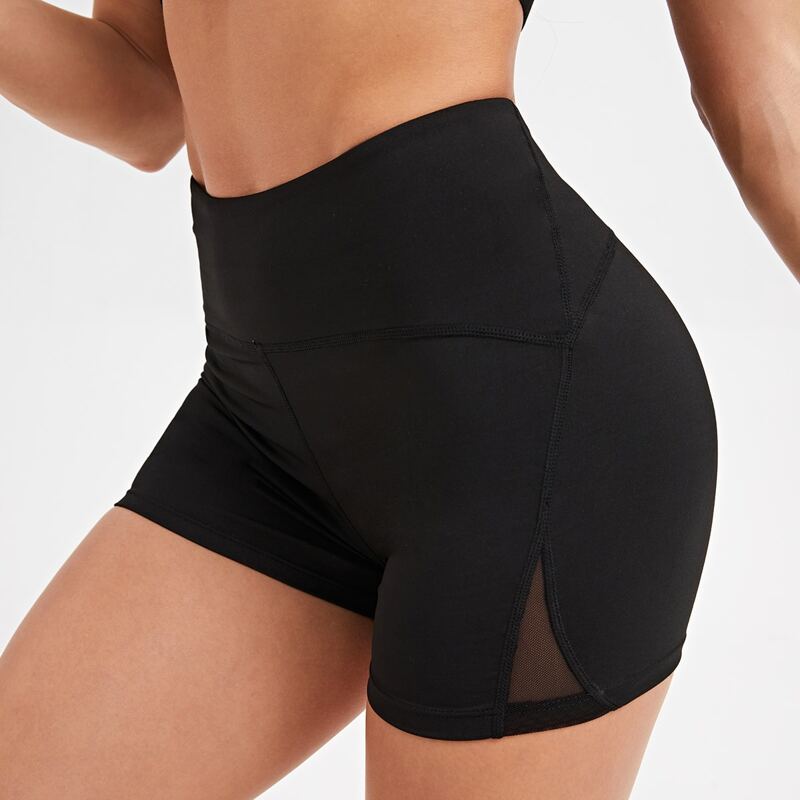 

Solid Contrast Mesh Sports Shorts, Black