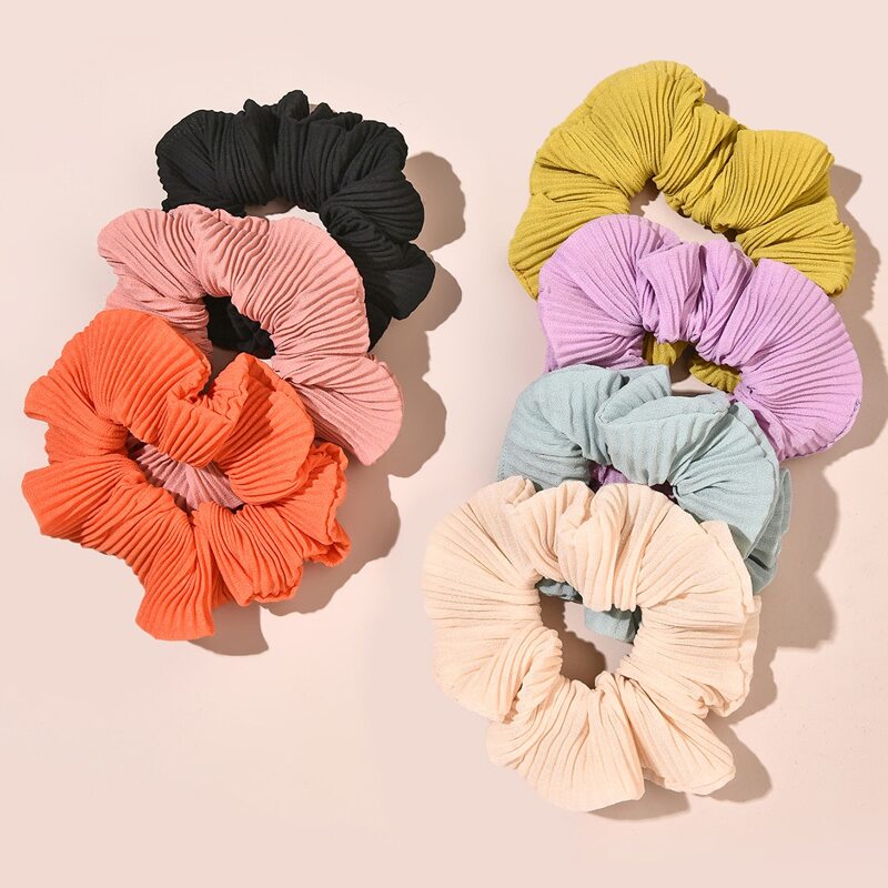 

7pcs Simple Plain Pleated Scrunchie, Multicolor