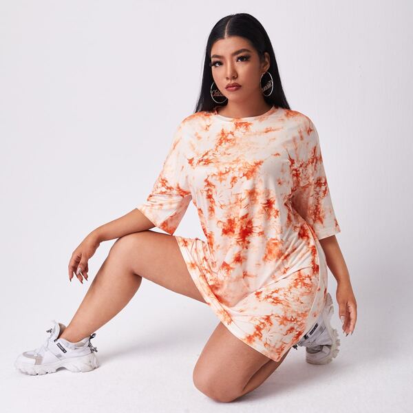 

Plus Drop Shoulder Tie Dye Oversized Tee, Multicolor