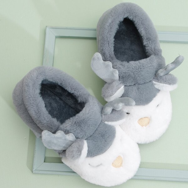 

Men Cartoon Design Faux Fur Slippers, Dark grey