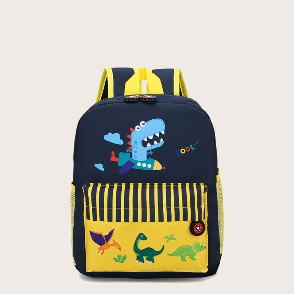 

Boys Cartoon Dinosaur Print Backpack, Blue