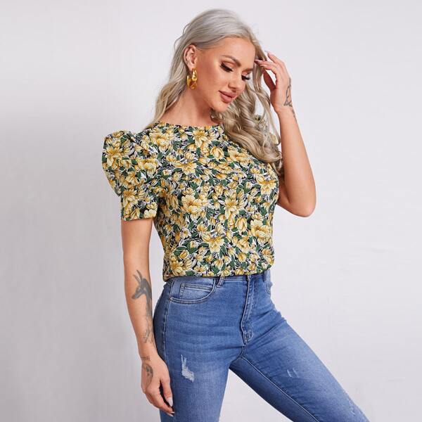 

Floral Puff Sleeve Top, Multicolor