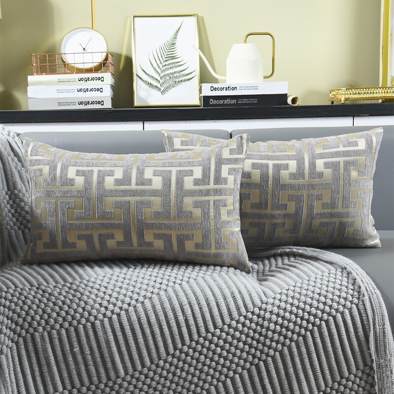 

1pc Geometric Pattern Lumbar Pillow Cover Without Filler, Grey